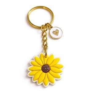 Yellow Sunflower Keychain with Gold Details